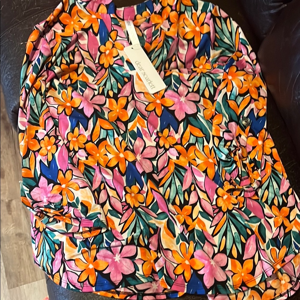 Orange and Pink Graphic Blouse Short Sleeve Relaxed Fit